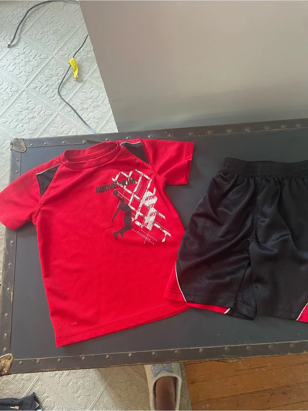 Red and Black Boys Athletic Shirt and Shorts Set